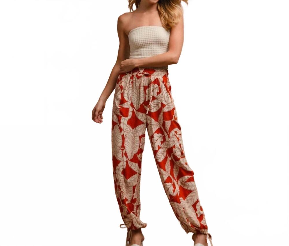 NEW BIBI woven printed balloon pants with drawstring in rust
